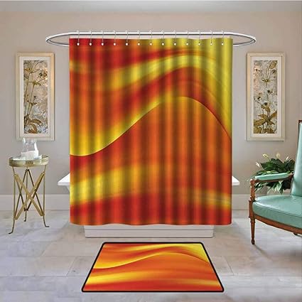Kenneth Camilla01 Polyester Shower Curtain Orange Digital Waves