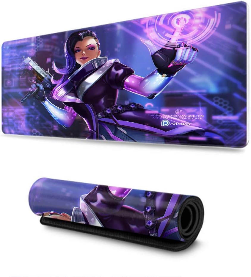 Overwatch,Gaming Mouse Pad with Wrist Support,Slimline Mouse Pad,Art Decoration Mouse Pad,Anti Slip Rubber Base-(Sombra)