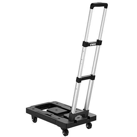 ENKEEO Plattformwagen mit 360° Universalrad, Klappbare Transporthilfe bis 136 kg Transportwagen, 53-95 cm Teleskopgriff aus A