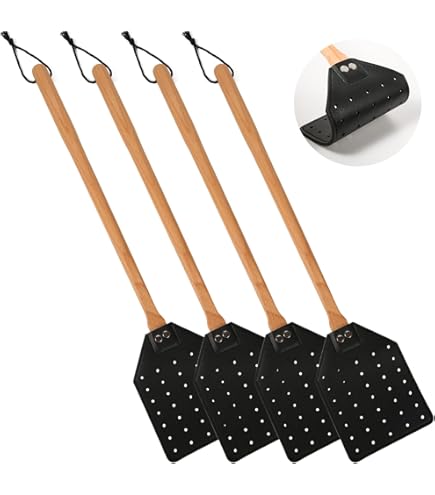 Leather Fly Swatter For Indoors/Outdoors, Heavy Duty Flyswatter With Walnut Wood Handle 19.7" Long Fly Swatted Manual For Bug, Flies
