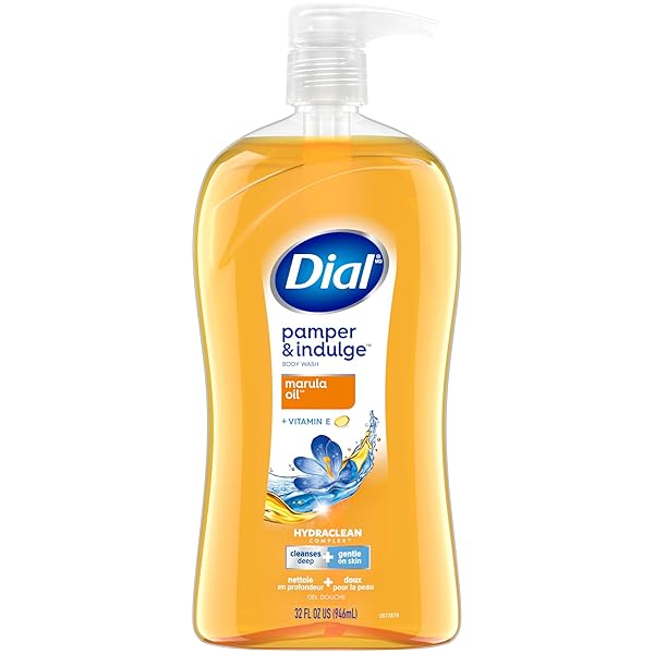 DIAL BODY WASH, PAMPER & INDULGE MARULA OIL, 32 FL OZ, HYDRACLEAN COMPLEX & VITAMIN E, GENTLE, LEAVES SKIN FEELING NOURISHED, DERMATOLOGIST-TESTED, NO PARABENS & SULFATES