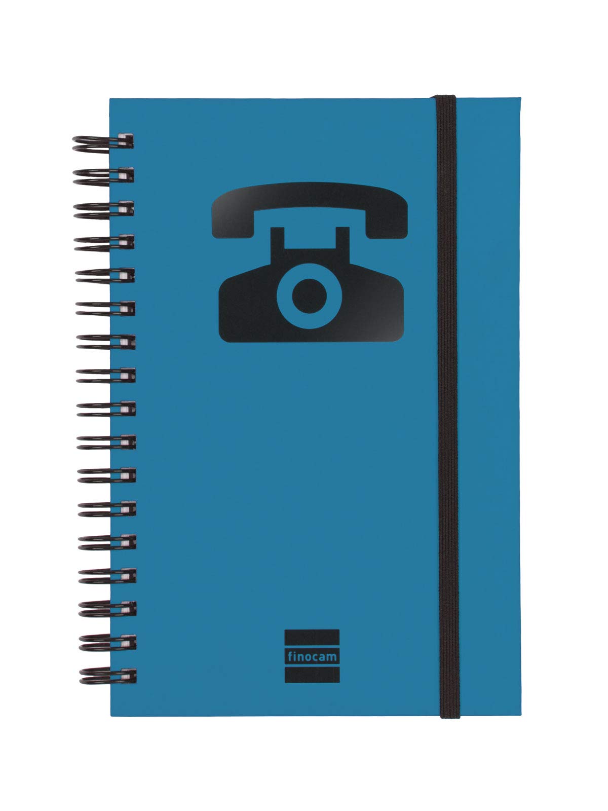 Finocam - Double spiral address book with elastic band closure | 48 sheets | Small double spiral bound contacts organiser 10 x 15 cm - colour Blue