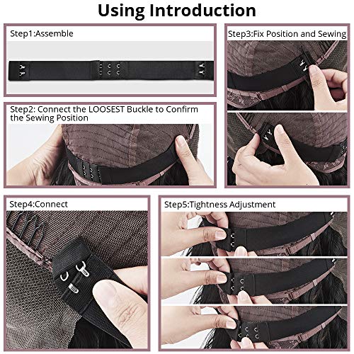 image for Dreamlover 4 Pack Black Wig Elastic Sewing Band with Hooks, Adjustable