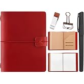 Traveling Refillable Leather Journal Notebook, Wine Red, Passport Size | Refillable Travel Journal with Pen Holder and Clip, Passport Notebook Accessories for Organizing Notes, Handmade Diary