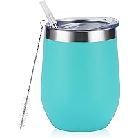 Stainless Steel Wine Tumbler 12Oz, Double Wall Vacuum Insulated Wine Tumbler with Lid and Straw, Stainless Steel…