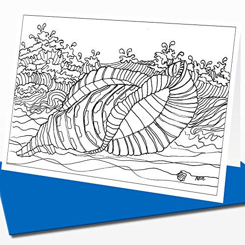 Beach and Sea Greeting Note Cards to Colour for Adults and Children | 12 Birthday or Thank You Cards | Blue Envelopes Included - Thumbnail 2