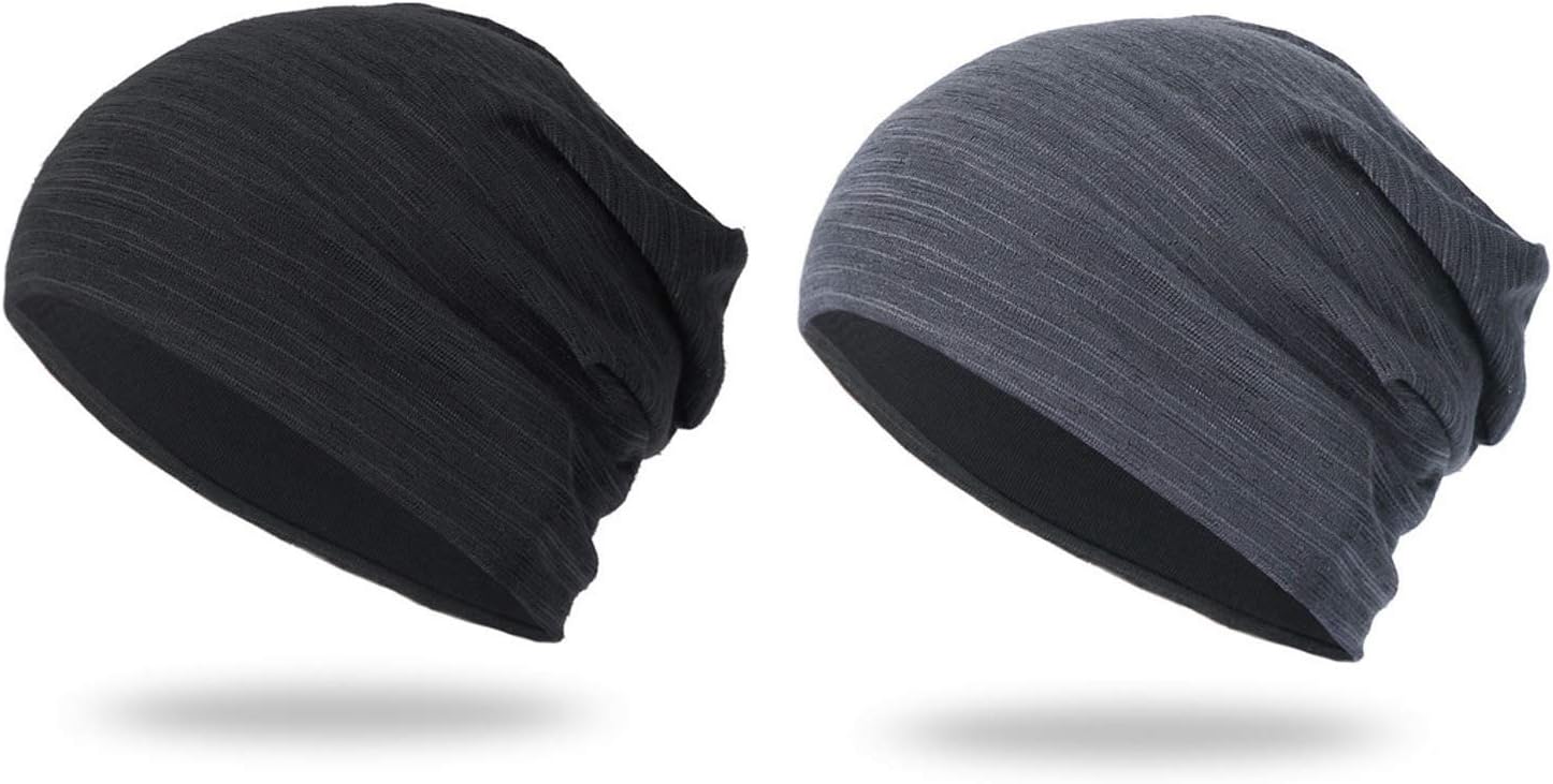 Slouchy Beanie Hat， 2-Pack Thin Summer Skull Cap Mens Womens Slouch Beanies Hats Headwear for Sport, Chemo, Cancer, Sleep