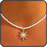 Tgirls Boho Beaded Necklace Crystal Sun Pendant Necklaces Opal Hippie Sun Choker Necklace Seed Bead Necklace Jewelry for Women