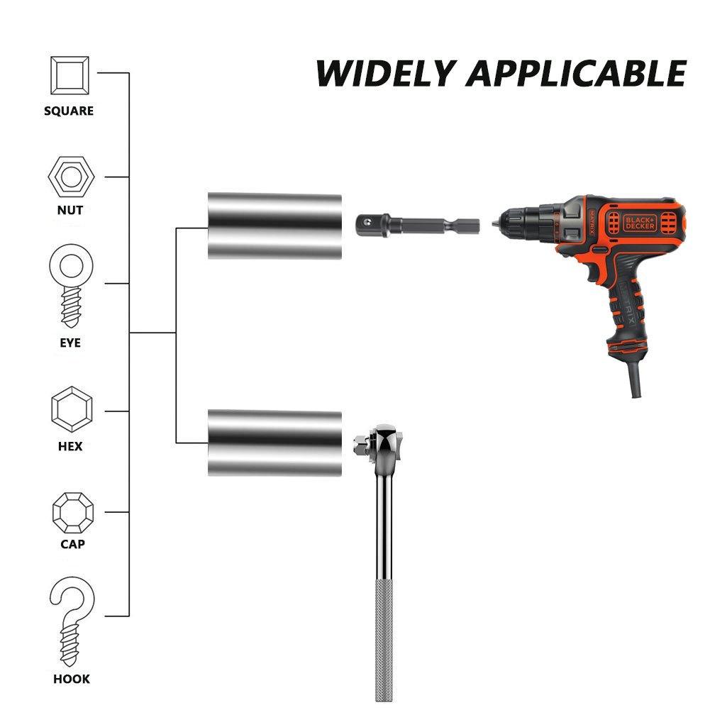 Elivern Universal Socket Set 7-19mm(1/4-3/4 inch),Universal Socket Wrench Adapter Fool Sleeve Piece,Professional Repair Tools(Silver)