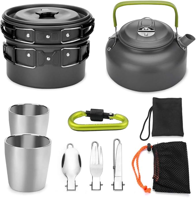 Camping Cooker Pan Set Aluminum Camping Cookware Kit for 2