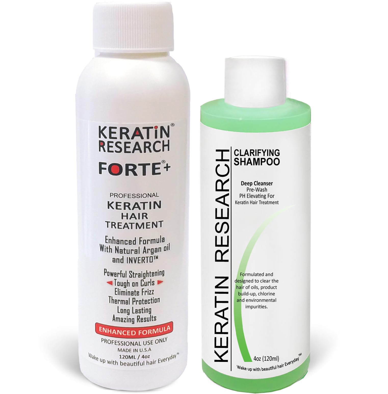 KERATIN RESEARCH Most Effective Brazilian Keratin Hair Blowout Straightening Smoothing Hair Treatment Instant Professional Results Salon Formula With Clarifying Shampoo (120ml+120ml)