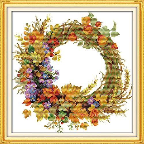 WHEEXLOCK stamped cross stitch orange wreath