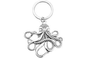 BEKECH Sea Jewelry Octopus Keychain Black Eyed Squid Octopus Charm Keychain Sea Animal Jewelry Pirate Accessory Gift