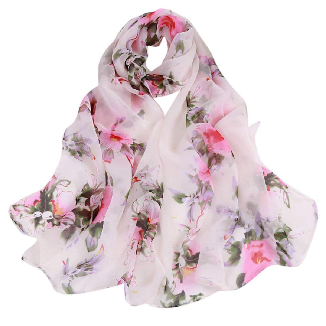 YEBIRALWomen's Fashion Rose Print Elegant Long Chiffon Scarves Lightweight Floral Neck Scarf Skin-Friendly Shawl Wrap