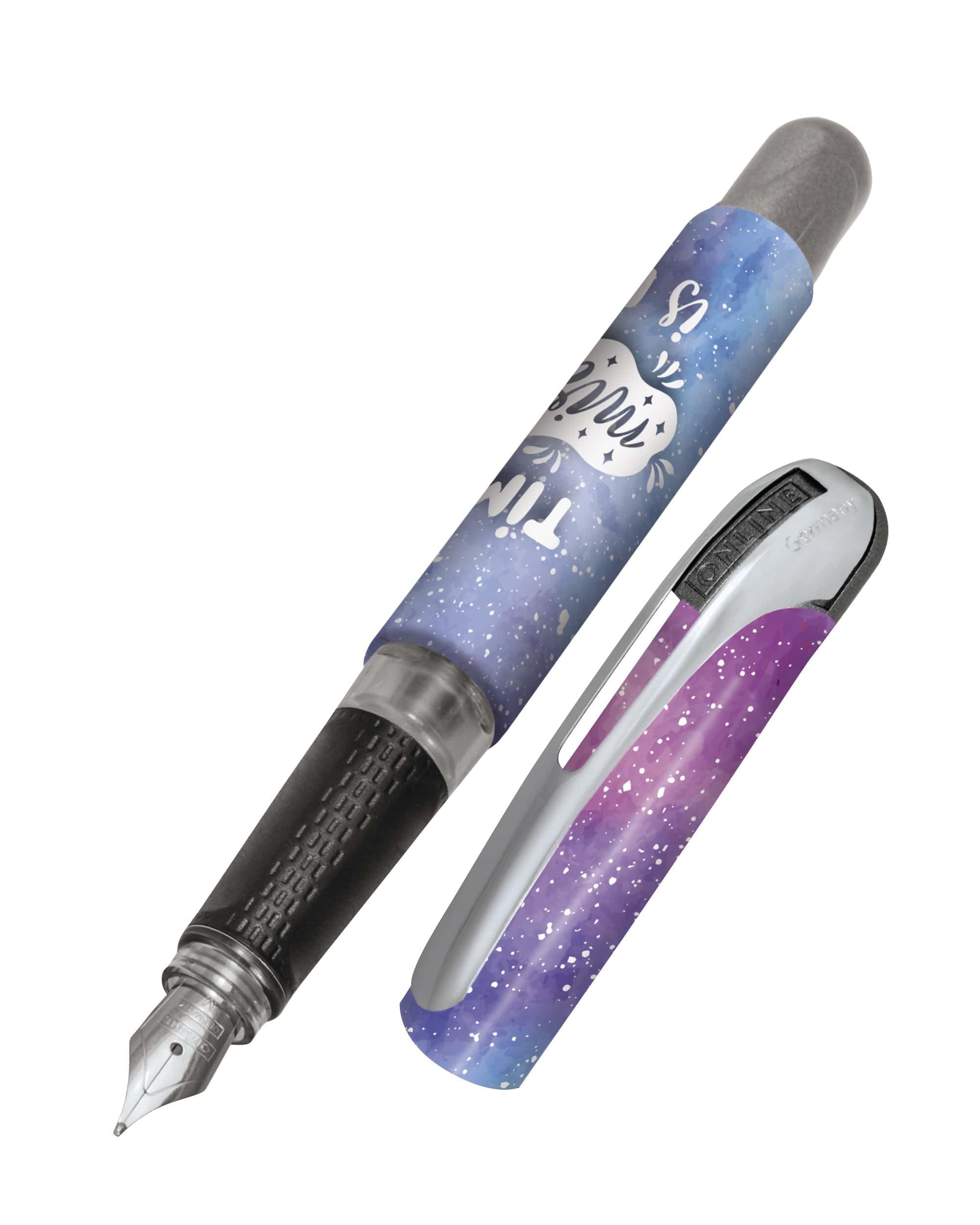 Online Fountain Pen College Miracles, Ink Fountain Pen for Right-handers, Ergonomic Grip, Iridium Nib Medium, Standard Ink cartridges, incl. Combi Cartridge Blue, for Allergy sufferers