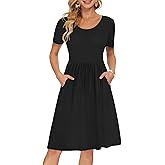 AUSELILY Women's Short Sleeve Empire Waist Dress Pleated Loose Swing Knee Length Dresses with Pockets 2025 New
