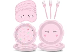 YIAOYINNZ 96Pcs Spa Party Decorations Spa Paper Plates Napkins Pink Sleepover Tableware Dinnerware Set Slumber Spa Party Supplies Dinner Dessert Plates for Girls Makeup Birthday Pajama Party Favors Table Decor