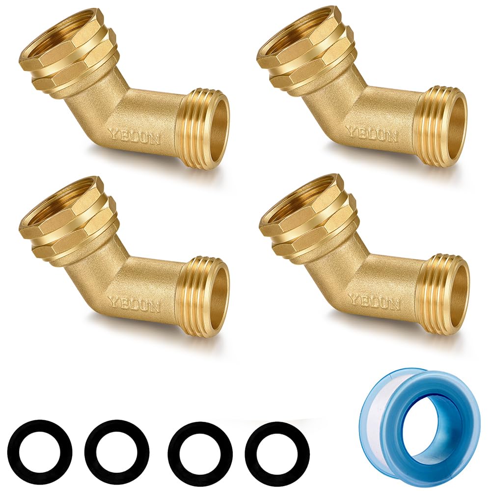 Photo 1 of YELUN Garden Hose Elbow Connector 45 Degree Solid Brass Pipe Fittings Hose Elbow -Eliminates Stress and Strain On RV Water Intake Hose Adapter 3/4" FHT x 3/4" MHT (45 Degree 4 PCS)