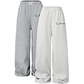 Ltvoo Girls 2 Pack Wide Straight Leg Track Pants Elastic Waist Casual Baggy Athletic Trousers Jogger Sweatpants 8-12 Years