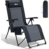 Portal Portable Zero Gravity Chair, Lounge Chair Outdoor Oversized Zero Gravity Chair Folding Lounge Chair with Adjustable Pillows and Cup Holder for Poolside and Lawn, Support 350lbs, Black, 1Pack