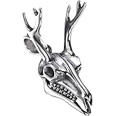 HIJONES Men's Stainless Steel Silver Tone Punk Deer Skull Necklace Animal Head Charm Pendant with Chain