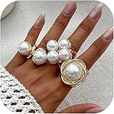 YueYueLoove Gold/Silver Pearl Rings for Women Adjustable Open Full Finger Pearl Statement Rings Set for Women Unique Big Knuckle Rings Prom Statement Jewelry