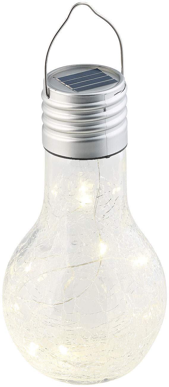 Lunartec Party Light: Crackle Glass Decorative LED Light Bulb Solar and Twilight Sensor (Wireless Bulb, LED Solar Lamp, Outdoor Lighting)