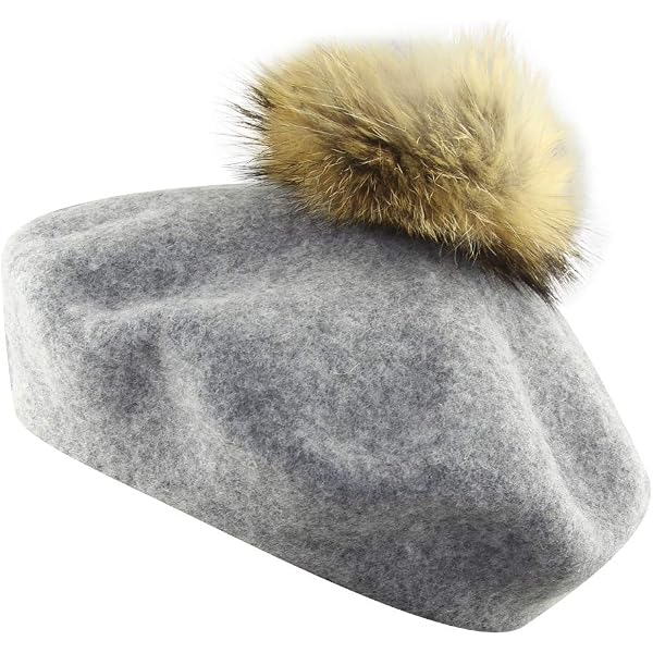 MINAKOLIFE Womens French Artist Wool Beret Fur Pompom Hats  display picture 2