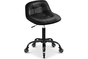 FreekyFit Rolling Shop Stool with Wheels, Rolling Stool with Back Support, 360° Swive Garage Chair, Height Adjustable Chair 330lb Heavy Duty for Spa Salon Massage Home Office Tattoo (Black)