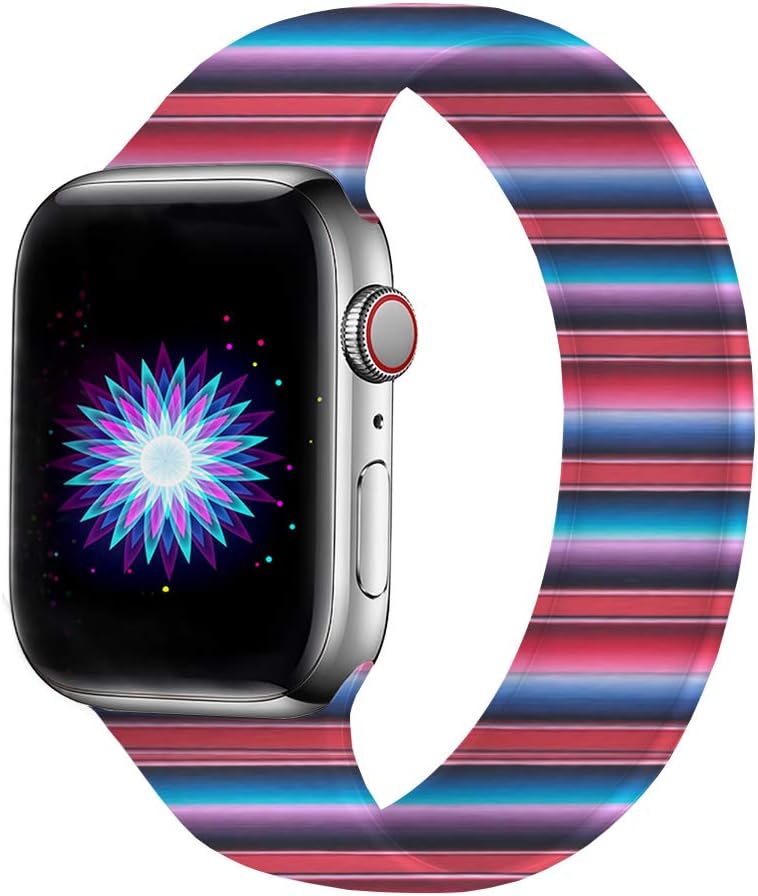 Bertiveny Rubber Band Compatible with Apple Watch Band Series 5 4 3 2 1 Women Silicone Replacement for Iwatch 38mm 40mm 42mm 44mm Two Side Pattern Wristband(Serape Stripe,42MM/44MM-S/M)