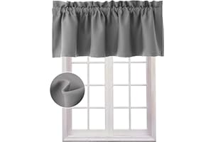 Hiasan Valance Curtains for Kitchen Blackout Thermal Insulated Solid Window Curtain Valance, Grey, 42 x 18 Inches, 1 Panel