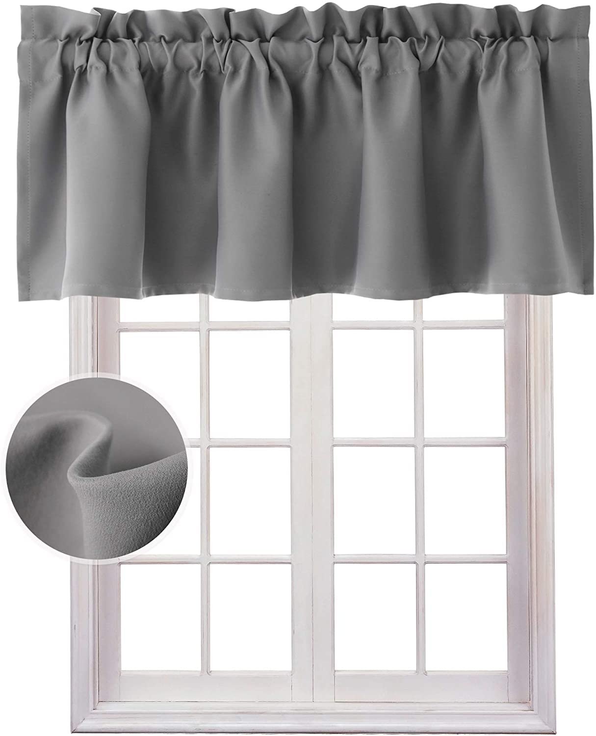 Hiasan Valance Curtains for Kitchen Blackout Thermal Insulated Solid Window Curtain Valance, Grey, 60 x 18 Inches, 1 Panel
