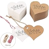 DUBENS 100 Stück Herz-Anhäger Aus Kraftpapier Mit Jute-Schnur - Geschenketiketten Braun