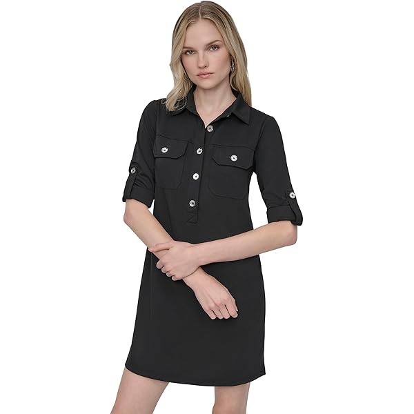 navy blue dress for baby girl Long Sleeve Satin Midi Shirt Dress | Shirt Dress main image 1