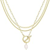 Evabelle Gold Layered Necklace for Women Trendy Jewelry 14K Real Gold Plated Chunky Chain Stackable Necklaces Dainty Choker Necklaces Rectangle Square Pendant