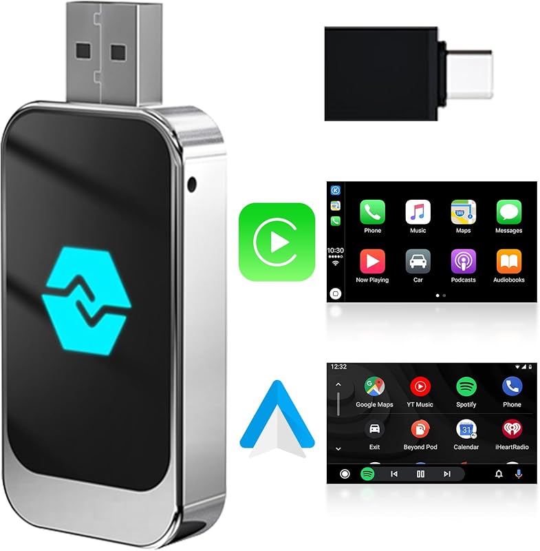 Wireless Carplay und Wireless Android Auto Adapter, Konvertieren Wired Carplay/Android Auto in Wireless, Typ-C und USB, Plug and Play für iOS 10+/Android 11+ — Foto 1 von 8
