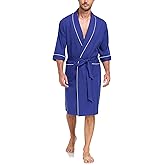 COLORFULLEAF 100% Cotton Men's Bathrobes Lightweight Short Sleeve Robes,Summer Soft Breathable Knit Spa Robe for Men
