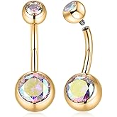 FUNLMO 2pcs Titanium Belly Button Ring Belly Button Piercing Belly Rings Internally Threaded Cube Zircon Navel Piercing Jewelry 14G 8-16mm