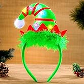 Bafuny Light Up Elf Hat Headband Long Striped Headbands Red Green Christmas Hairband Funny Hats Hair Accessories for Adults