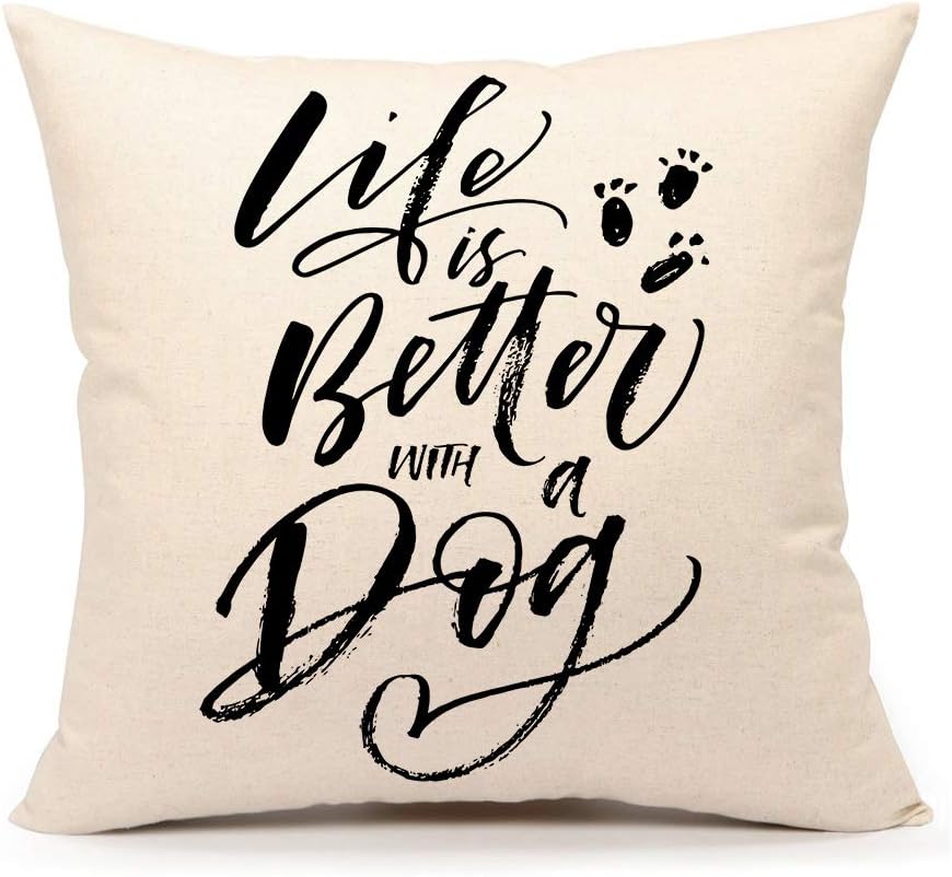4TH Emotion Dog Lover Quotes Throw Pillow Case Cushion Cover Cotton Linen 18 x 18 Inch,Life is Better with a Dog