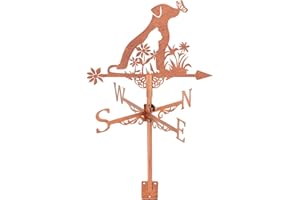 SUPERDANT Dog Cat Weather Vane Flowers Wind Vanes for Yard Animals Metal Weathervane Roof Mount for Gardens Outside Reddish Copper Weathervanes Farmhouse Farm Barn Sheds Patio Decorations