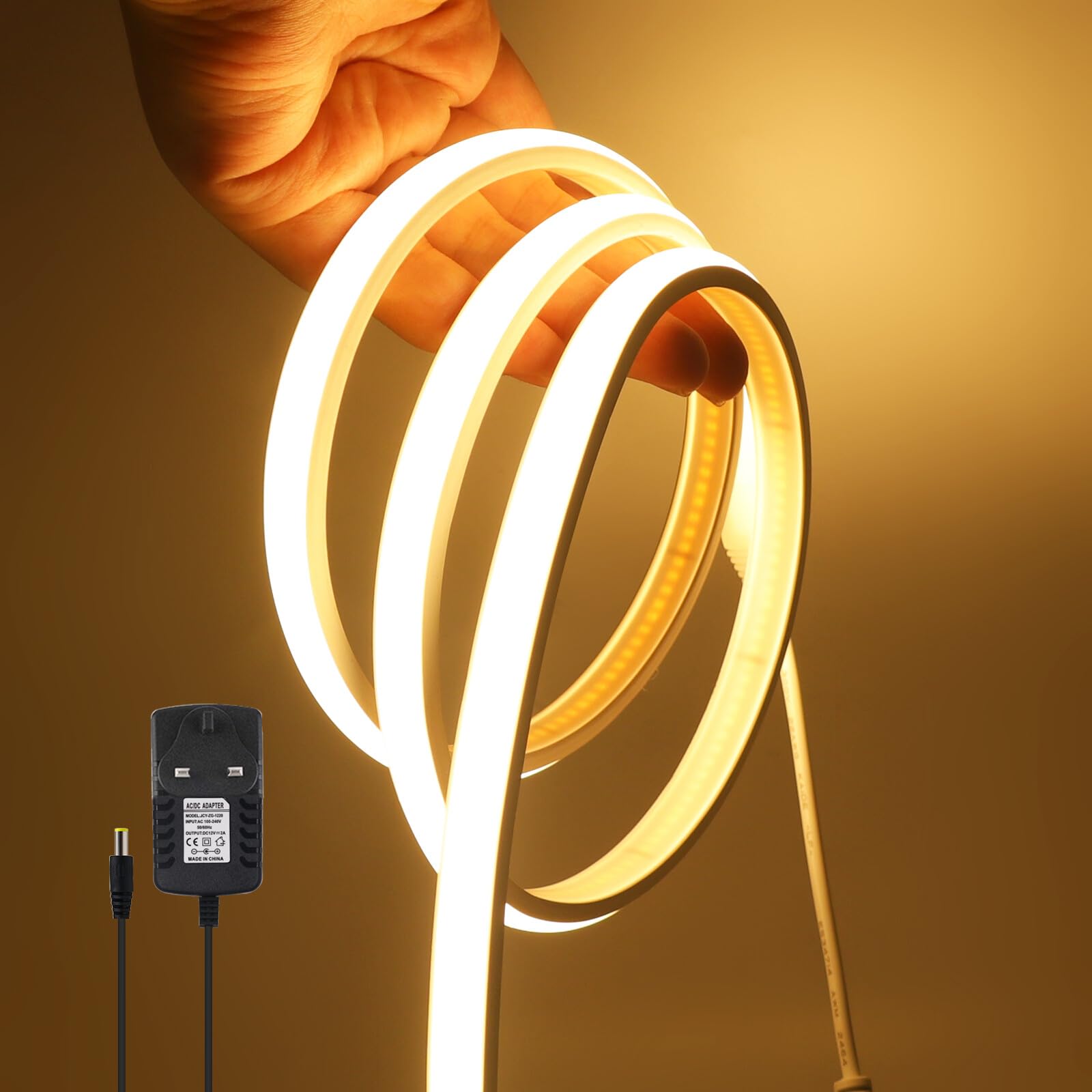 KAFULA 12V COB LED Neon Strip [4M, Warm White 3000-3500K],IP65 Waterproof Flexible,320 LEDs/m FCOB LED Fairy Light CRI85+,Cuttable Every 2.5cm,Kitchen Cabinet Bedroom Living Room Store Decoration