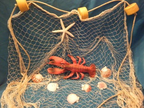 10 X 9 Fishing Net, Netting, Display, with Lobster, Starfish, Seashells, Rope and Floats.