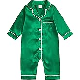 Biayxms Newborn Baby Girl Boy Silk Pajamas Romper Long Sleeve Button Down One Piece Satin Pj Infant Jumpsuit Sleepwear