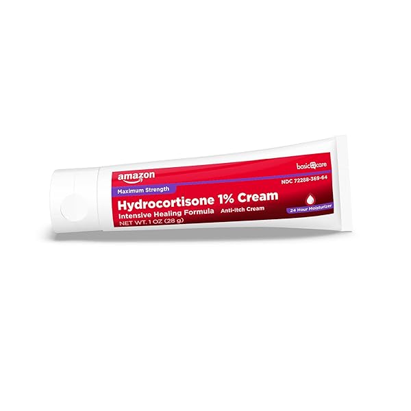 AMAZON BASIC CARE MAXIMUM STRENGTH ANTI-ITCH CREAM, HYDROCORTISONE 1 PERCENT INTENSIVE HEALING FORMULA, ITCH RELIEF FOR BUG BITES, ECZEMA, PSORIASIS, POISON IVY, OAK AND SUMAC, 1 OUNCE (PACK OF 1)
