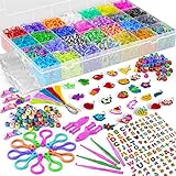 Loom Bands - HUGE Premium Rubber Band Bracelet Kit - 11000 Vibrant Rainbow Color Bands, 600 S-Clips, 200 Beads, 30 PVC Charms, 52 ABC Beads, 10 Backpack Hooks, 5 Crochet, Tassels, Hair Clips - 2Y Loom