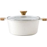 SENSARTE Ceramic Nonstick Stock Pot with Lid, 4.5 Quart Induction Cooking Pot with Tempered Glass Lid, Stew Pot for Soup and Oatmeal, Pasta Casserole, PFOA PFAS PTFE Free, White