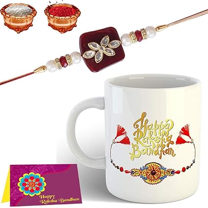 Tonkwalas Mug Rakhi Gift for Brother Combo Pack (Designer Rakhi, Printed Coffee Mug,
