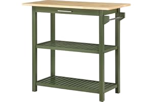 Convenience Concepts Designs2Go 3 Tier Butcher Block Kitchen Prep Island 40" - 3 Tier Modern Cooking Cart with Drawer, Food Serving Station for Kitchen, Dining Room, Dark Green Sage