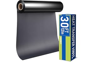 ARHIKY 12"x30FT Heat Transfer Vinyl Black Iron on Vinyl HTV Vinyl Roll Easy to Cut & Weed & Transfer for Heat Vinyl DIY Design